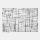 シックな手書きストライプのの白黒グリッド キッチンタオル (横)