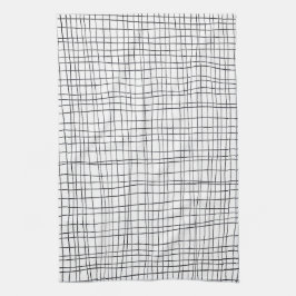 シックな手書きストライプのの白黒グリッド キッチンタオル