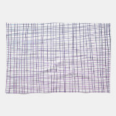 シックな手書きストライプグリッドパープル キッチンタオル (横)