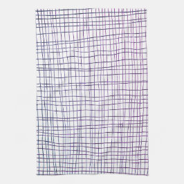 シックな手書きストライプグリッドパープル キッチンタオル