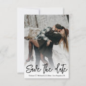 シックな手書きスノーフレークの冬の写真結婚。 セーブザデート (正面)