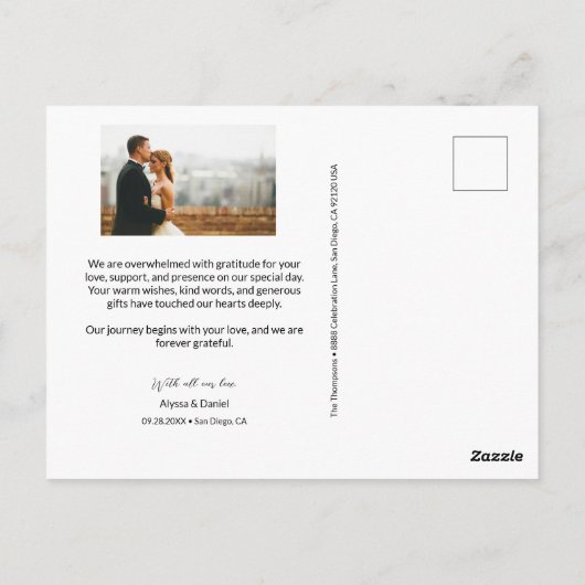 シックな手書きフォトウェディングありがとう ポストカード (裏面)