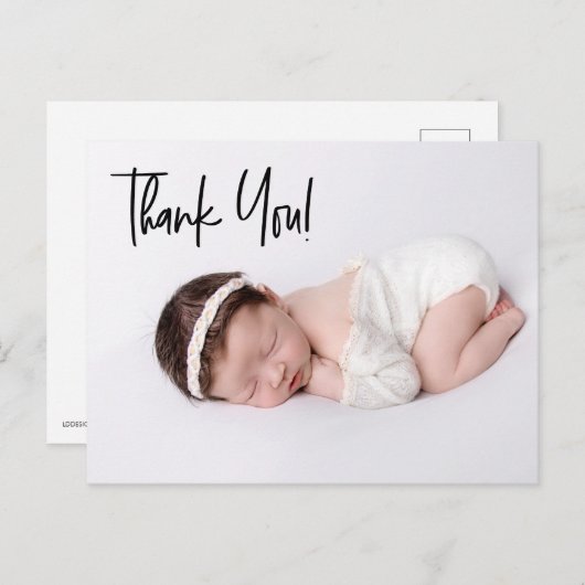 シックな手書きベビーガールフォト誕生ありがとう ポストカード (正面/裏面)