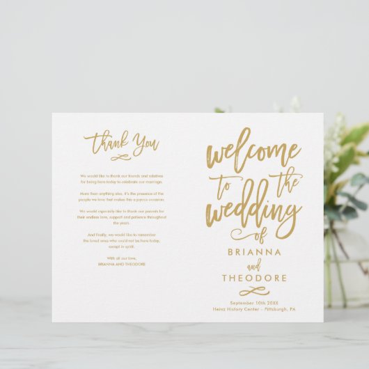 シックな手書き式結婚プログラムを折り畳み (スタンド正面)