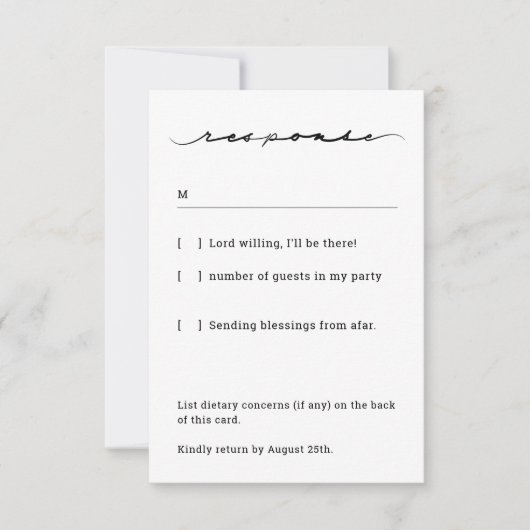 シックな手書き応答カード 出欠カード (正面)