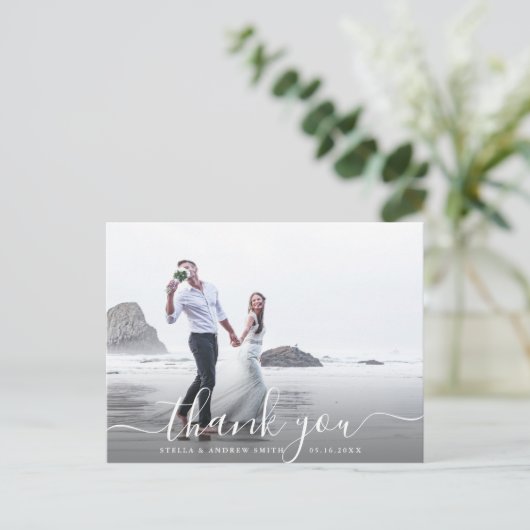 シックな手書き文字スクリプトありがとう写真 ポストカード (スタンド正面)