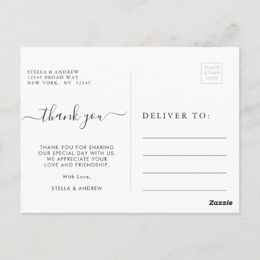 シックな手書き文字スクリプトありがとう写真 ポストカード (裏面)