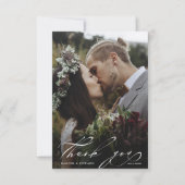 シックな手書き文字2枚結婚の写真 サンキューカード (正面)