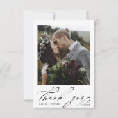 シックな手書き文字2枚結婚の写真 サンキューカード (正面)