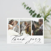 シックな手書き文字4枚結婚の写真 サンキューカード (スタンド正面)