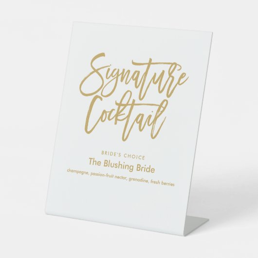 シックな手書き金ゴールドシグネチャーカクテルメニューPe 台座サイン (正面)