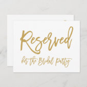 シックな手書き金ゴールド予約ブライダルパーティ 招待状 (正面/裏面)