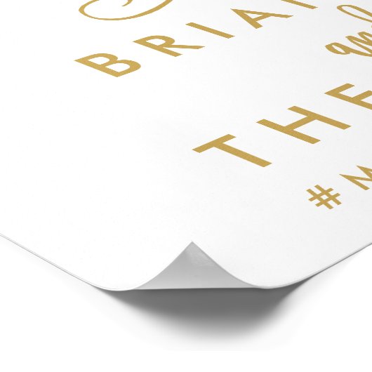 シックな手書き金ゴールド結婚のウェルカムサイン ポスター (角)