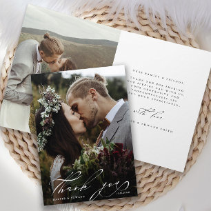 シックな手書き2枚の写真結婚のサンキューカード カード