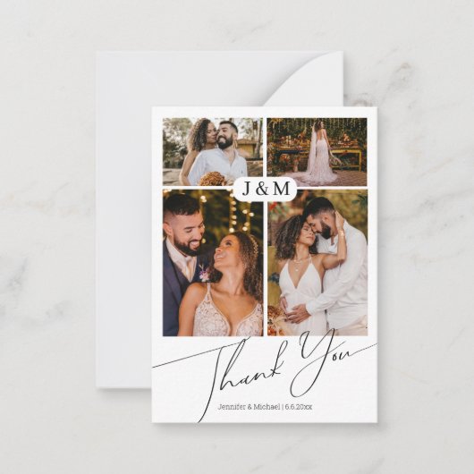シックな手書き4枚結婚の写真感謝していあなた ノートカード (正面)