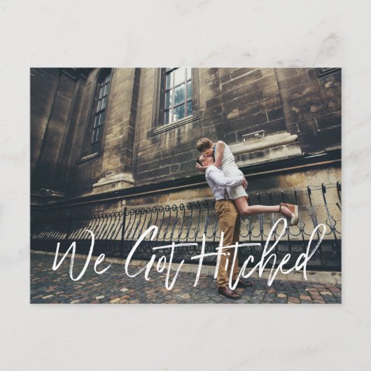 シックな手札を我々はヒッ得チ発表 インビテーションポストカード (正面)