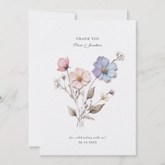 シックな押し花結婚のサンキューカード サンキューカード (正面)