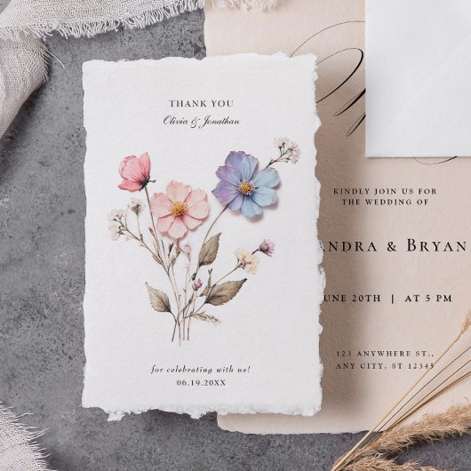 シックな押し花結婚のサンキューカード サンキューカード