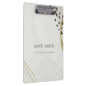 シックな抽象芸術アイボリー金ゴールドブラックグレーストーンテクスチャ クリップボード (右)