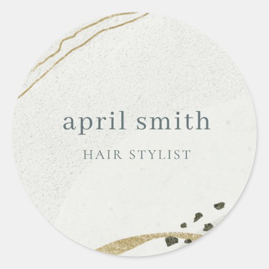 シックな抽象芸術アイボリー金ゴールドブラックグレーストーンテクスチャ ラウンドシール (正面)