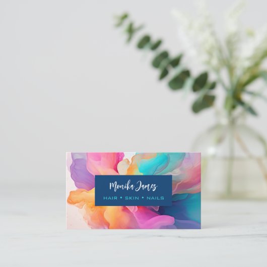 シックな抽象芸術カラフルインクウォーターカラーアート 名刺 (スタンド正面)