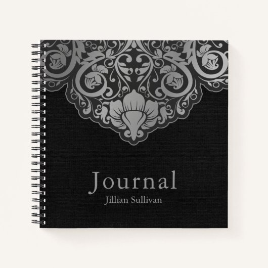 シックな抽象芸術グレーオンブラックスワール ノートブック (正面)