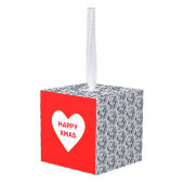 シックな抽象芸術ダイヤモンドとクリスマスハート キューブオーナメント (裏面アングル)