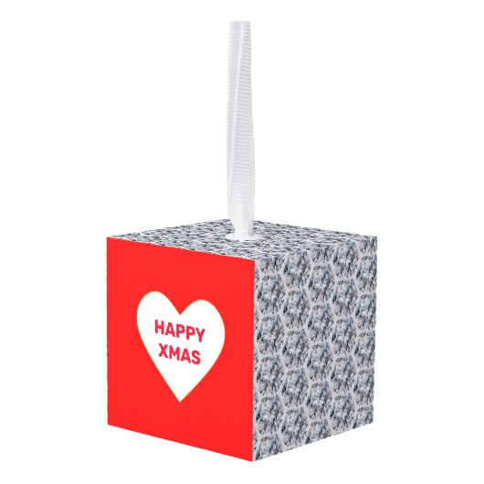 シックな抽象芸術ダイヤモンドとクリスマスハート キューブオーナメント (裏面アングル)