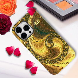シックな抽象芸術ビビビッドフラクタルゴールデンスピラルイニシャル Case-Mate iPhone 14 PRO MAXケース
