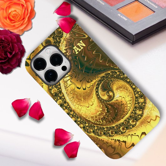 シックな抽象芸術ビビビッドフラクタルゴールデンスピラルイニシャル Case-Mate iPhoneケース