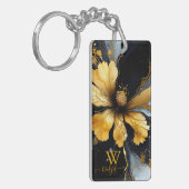 シックな抽象芸術ブラック金ゴールドフローラ キーホルダー (正面左)