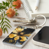 シックな抽象芸術ブラック金ゴールドフローラ キーホルダー (正面右)