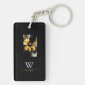 シックな抽象芸術ブラック金ゴールドフローラ キーホルダー (裏面)