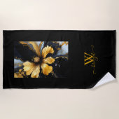 シックな抽象芸術ブラック金ゴールドフローラ ビーチタオル (正面)