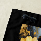 シックな抽象芸術ブラック金ゴールドフローラ ビーチタオル (インサイチュ)