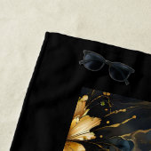 シックな抽象芸術ブラック金ゴールドフローラ ビーチタオル (インサイチュ)