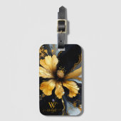 シックな抽象芸術ブラック金ゴールドフローラ ラゲッジタグ (正面縦)