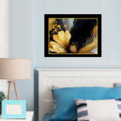 シックな抽象芸術ブラック金ゴールドフローラ 箔ポスター (インサイチュ (寝室))