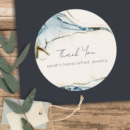 シックな抽象芸術ブルー金ゴールドビーチサンキューフォーオーダー ラウンドシール