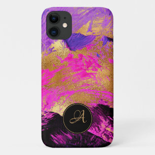 シックな抽象芸術モダンアートパープルピンク金ゴールドグリッター iPhone 11 ケース