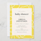 シックな抽象芸術モダンラインアートイエローベビーシャワー 招待状 (正面)
