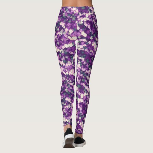 シックな抽象芸術紫とピンクの白の花柄 レギンス (裏面)