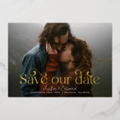 シックな救写真の日付 箔招待状 (正面)