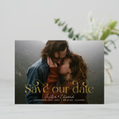 シックな救写真の日付 箔招待状 (立ち正面)