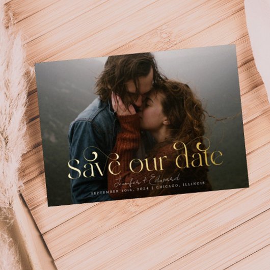 シックな救写真の日付 箔招待状