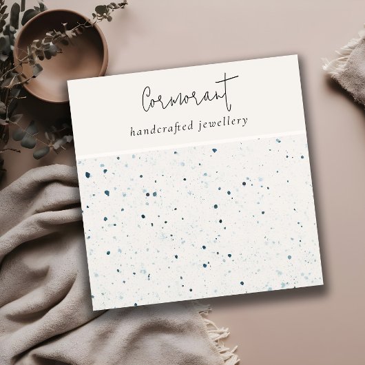 シックな斑点のある青い白いテクスチャイヤリングホルダー スクエア名刺