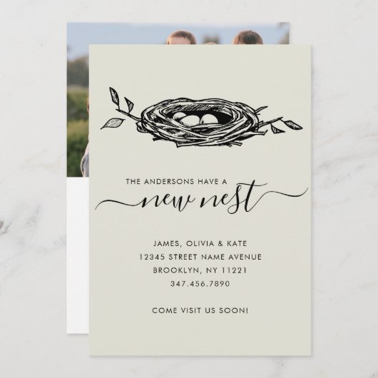 シックな新しいネストホームアドレスの変更の写真の移動 案内状 (正面/裏面)