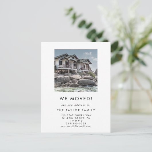 シックな新しいホームフォト引っ越しましたの引越しアナウンス 案内ポストカード (スタンド正面)