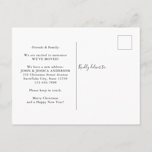 シックな新しいホームフォーザホリデーズリースフォトムービング 案内ポストカード (裏面)