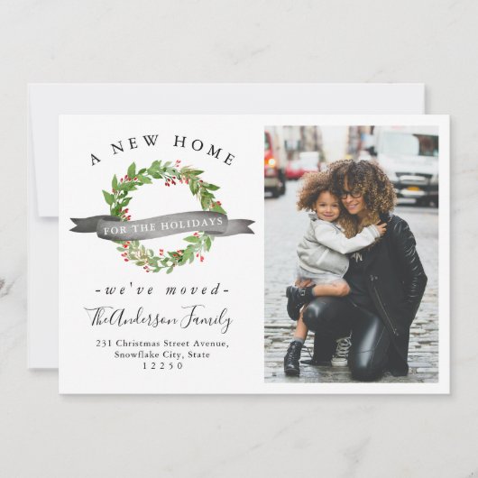 シックな新しいホームフォーザホリデーズリースフォトムービング 案内状 (正面)